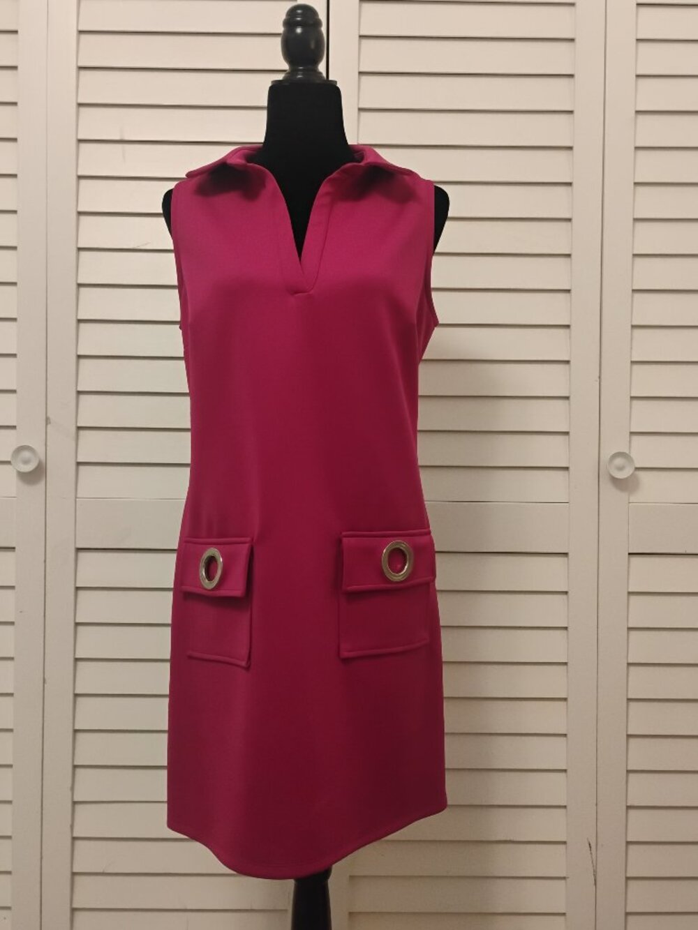 MSK Pink (Magenta) collared v-neck sheath tank dress w/pockets . EUC. Medium